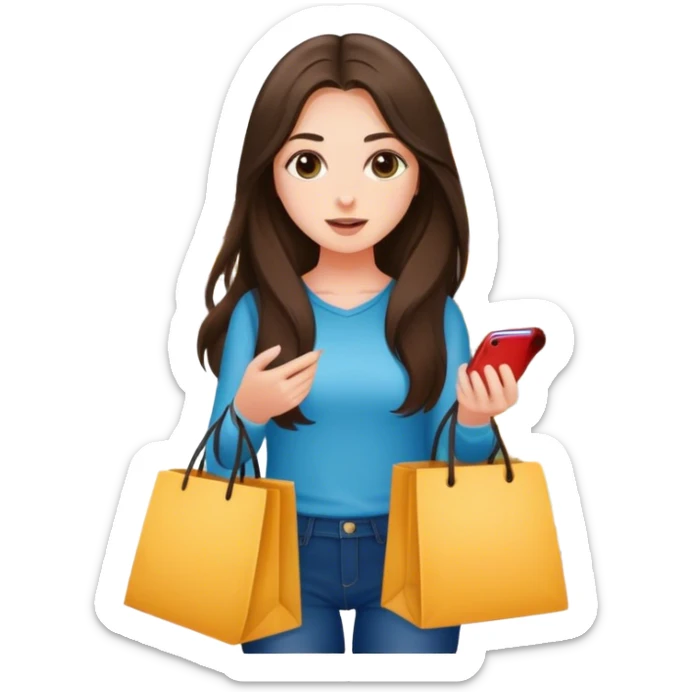 Brunette girl with long hair shopping  sticker