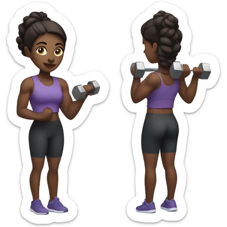 Dark skinned woman in the gym holding a weight  sticker