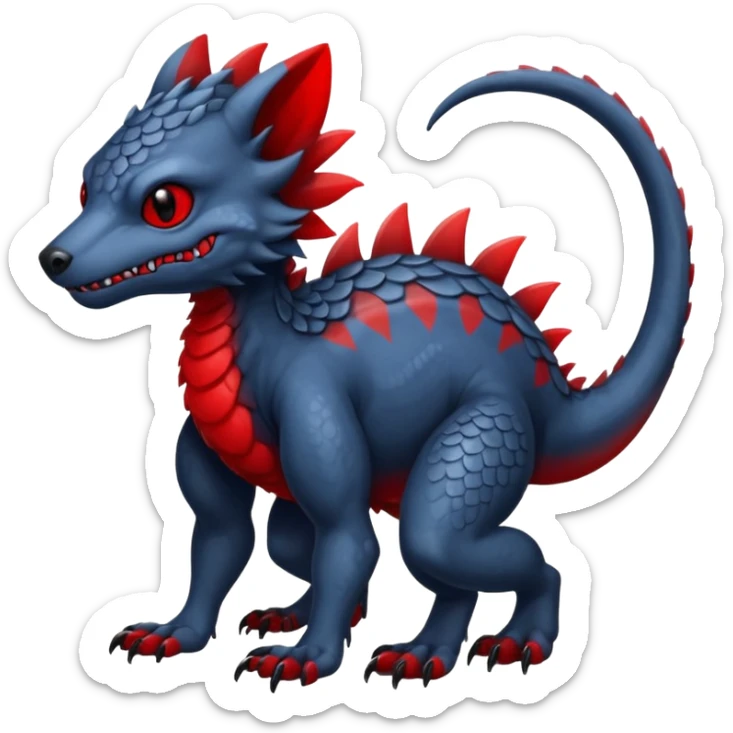 midnight blue-gray-black, with red markings, white belly, scaley scaly batty feline-like quadrupedal digitigrade cute cool handsome badass realistic feral Bastet-Noibat-Gatomon-Garchomp-Digimon-Fakémon-Pokémon-creature (full body) sticker