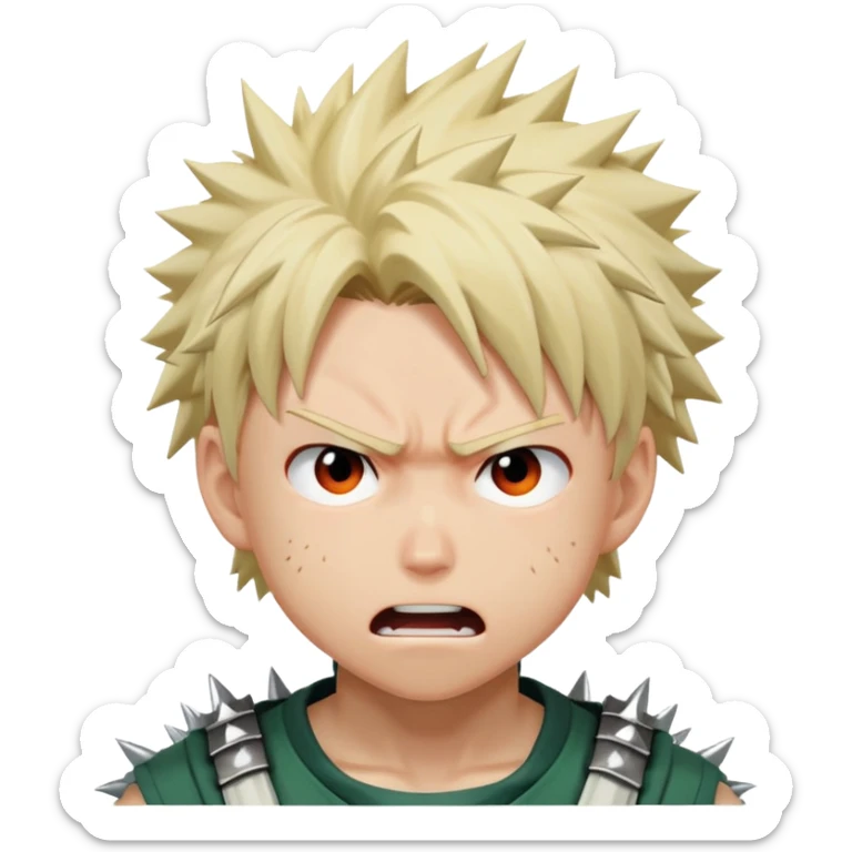 Bakugo Katsuki from My Hero Academia with spiky blonde hair and angry expression sticker