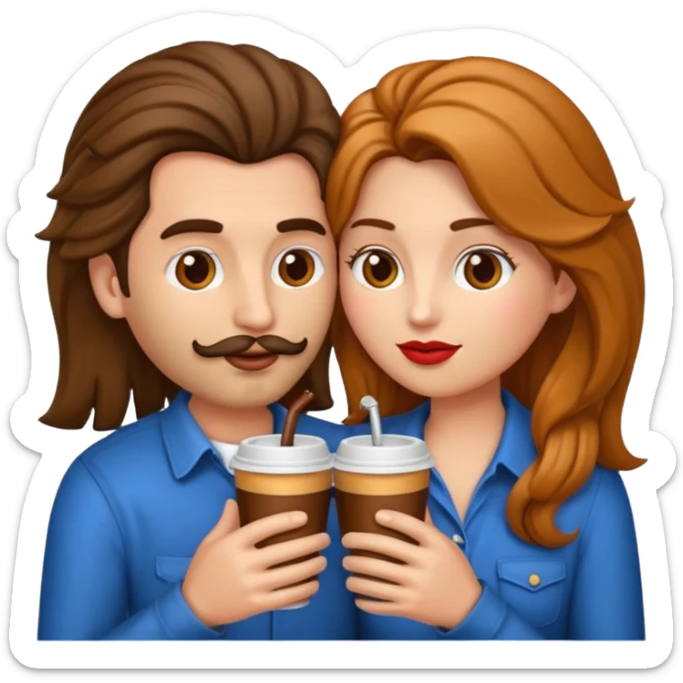 Emoji estilo iPhone de besos pareja donde la mujer tengo el pelo cobrizo y el hombre el pelo café  sticker