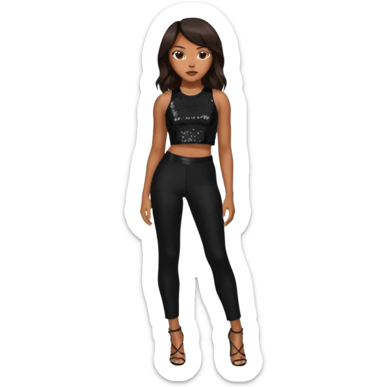 LeToya Luckett with long dark brown hair, black sequin crop top, black sequin pants sticker