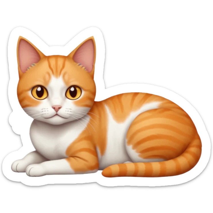 full body frowning tiny short hair ginger and white cat with orange eyes lying down sticker