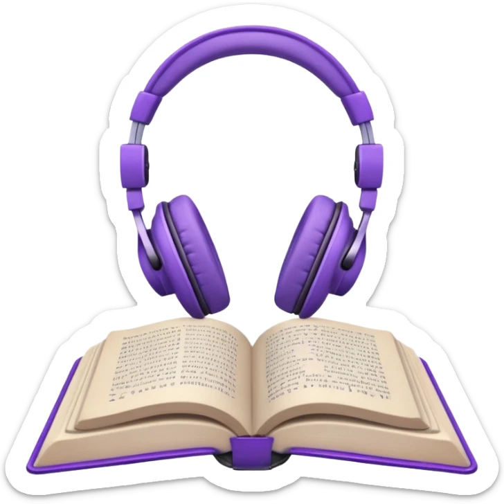 purple open storybook with purple headphones on top sticker