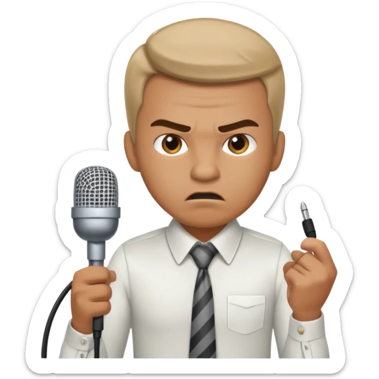 the male office manager yelling at her to stop with angry face and unpluggging her microphone cable
 sticker