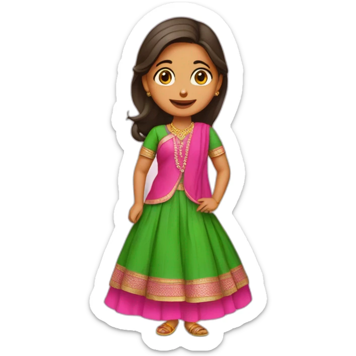 a girl wearing weeding pink lehanga and green kurta sticker