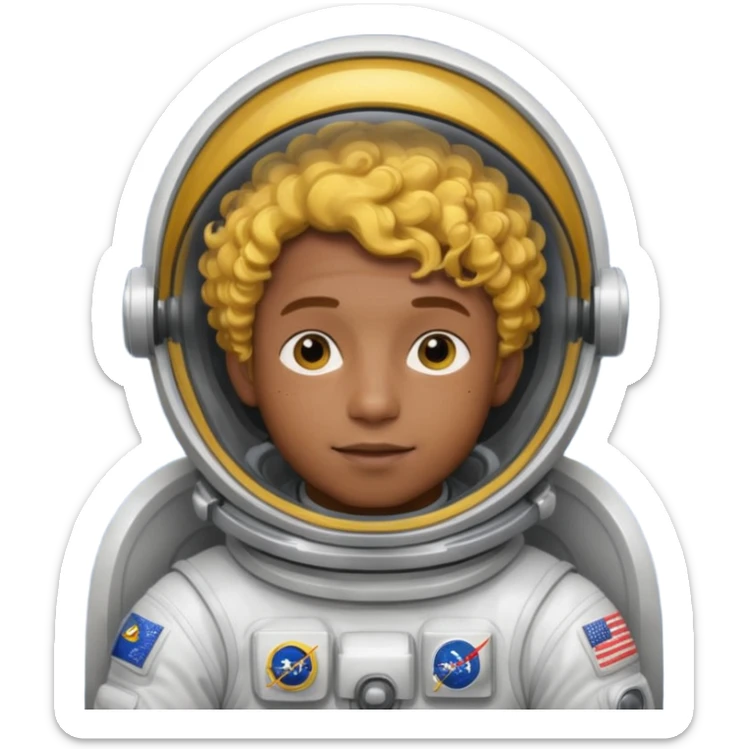 Astronauts, Young, male, dark skin, yellow curly hair sticker