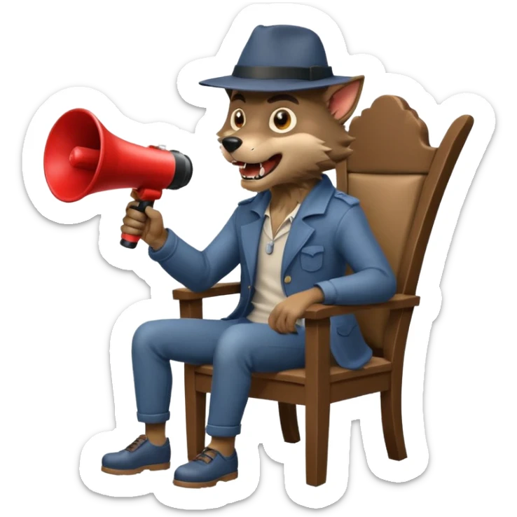 A werewolf directing a movie in a chair with a megaphone  sticker