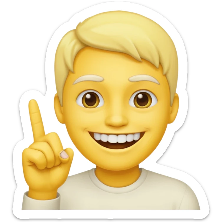 Emoji tête jaune avec un sourire et le doigt à moitié devant les dents  sticker