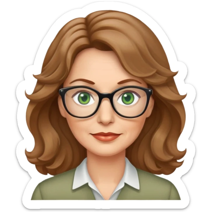 Woman 50 yrs light brown wavy hair green eyes with glasses  sticker