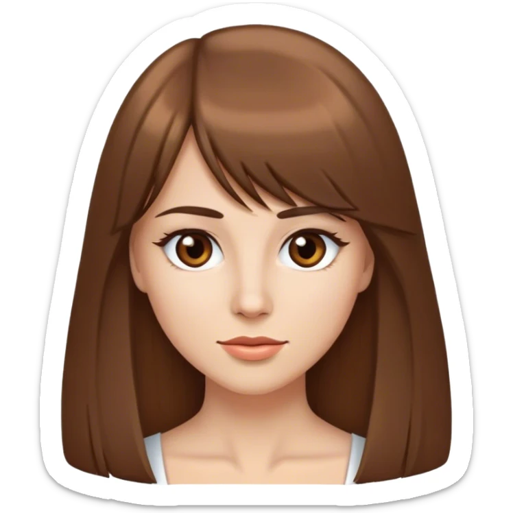 Create a Caucasian woman with brown luscious straight hair and side swept bangs and brown eyes  sticker