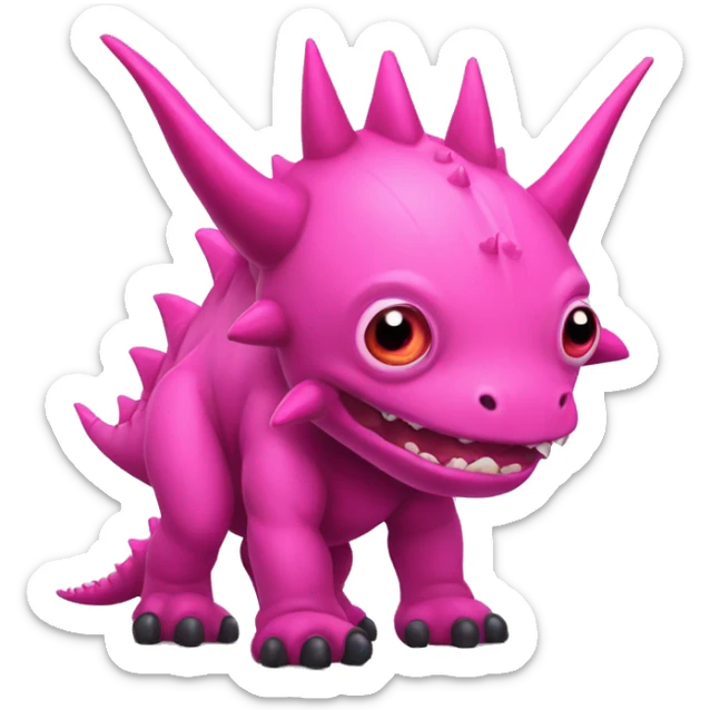 A giant pink kaiju with a long neck, 2 bright pink tusks, horns and 10 spines. He has also 4 full dark pink eyes with no pupils, dark pink claws and he got 2 spines on its tail.  sticker
