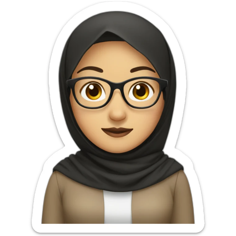 asian woman wearing brown hijab, black shirt, and rounded glasses sticker