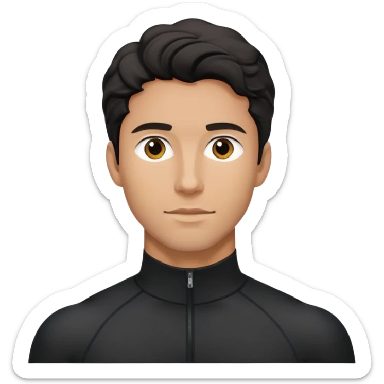 Black wavy-haired caucasian male in black athletic quarter-zip spandex top sticker