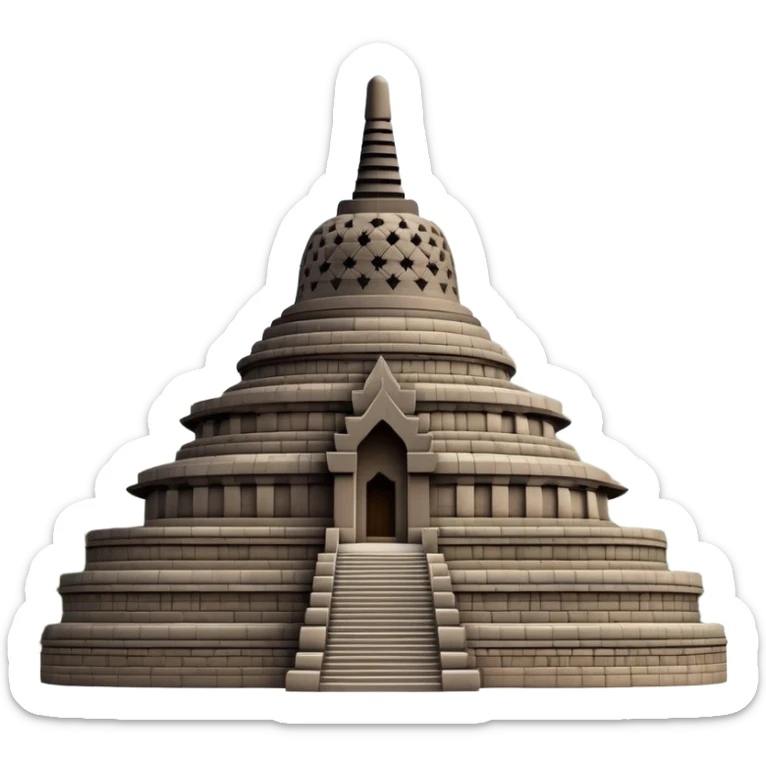 Cinematic Realistic Borobudur Landmark Emoji, showcasing the majestic ancient Buddhist temple rendered with intricate textures and serene, historic lighting. sticker