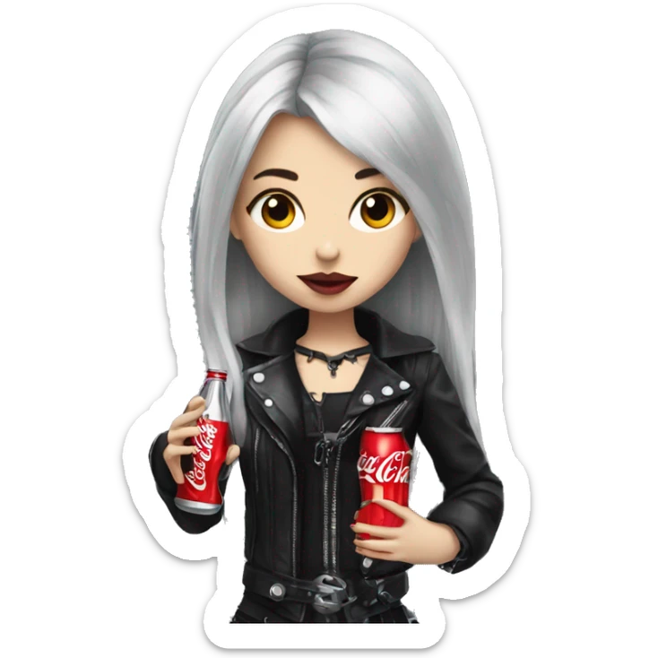 metalhead girl wearing gothic clothes and coca cola on her hand sticker