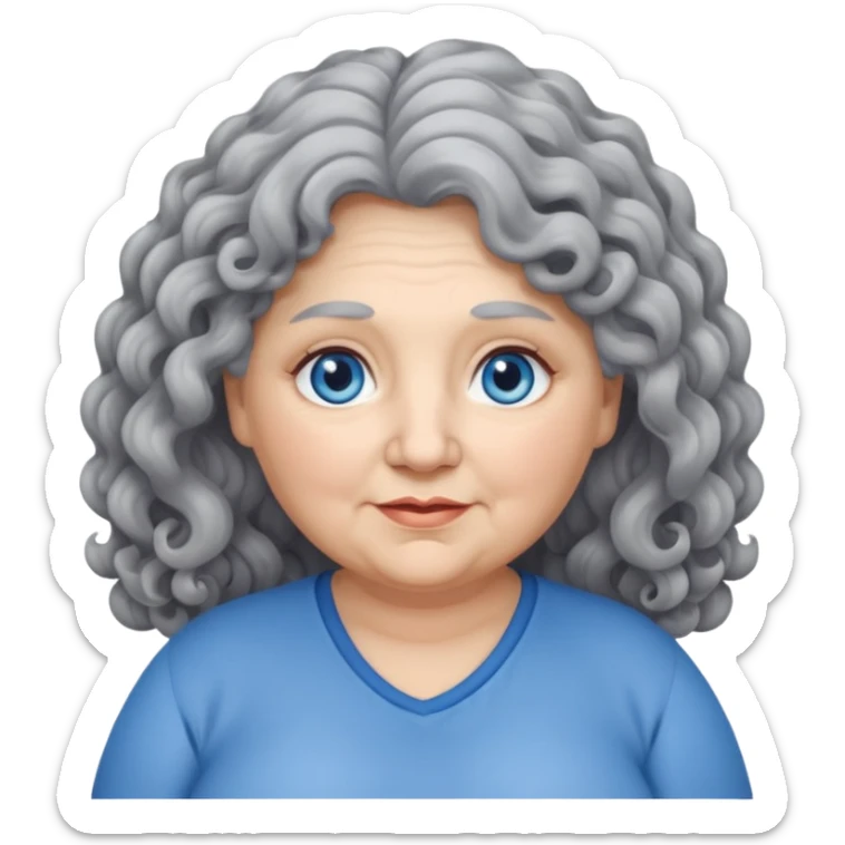 chubby 60 years olde woman with grey long curly hair and bleu eyes sticker