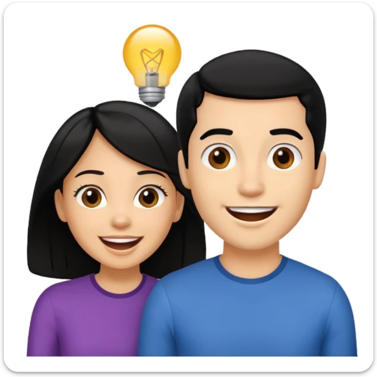 light skin black hair woman talking with a light skin black hair man, she's exited an he's happy sticker