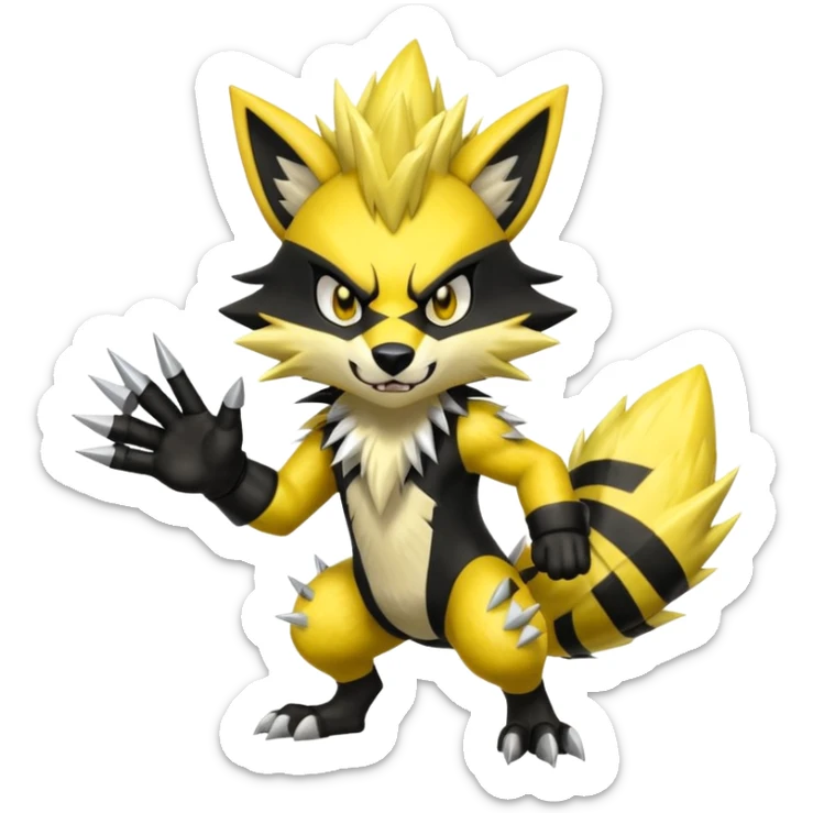 Shiny furry cool Zeraora-Lombax-Obstagoon-fusion sticker