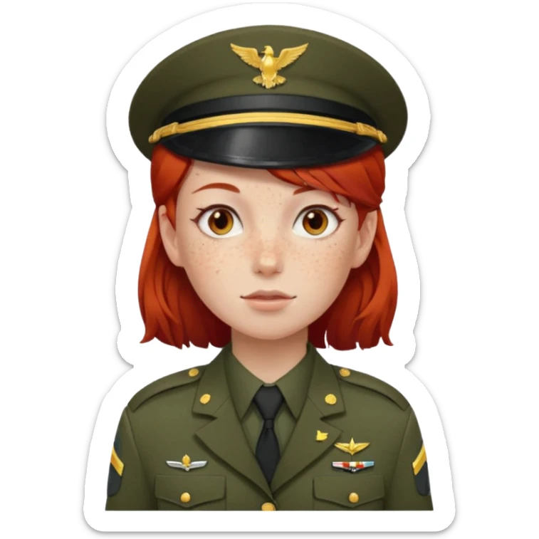girl in army uniform with red hair emoji sticker