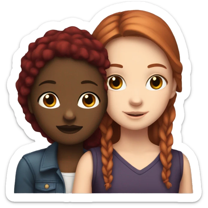 A white girl with dark red hair hugging a black girl  sticker