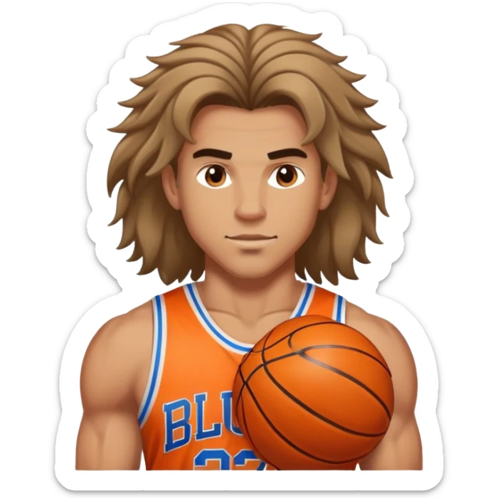 Very good looking buff athlete man with basketball longish hair  sticker