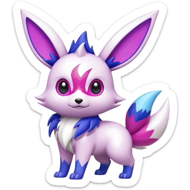 Shiny White with Violet and Indigo and pink markings Eevee-Zangoose-Pokémon-Digimon-Fakémon-fusion-hybrid-creature sticker