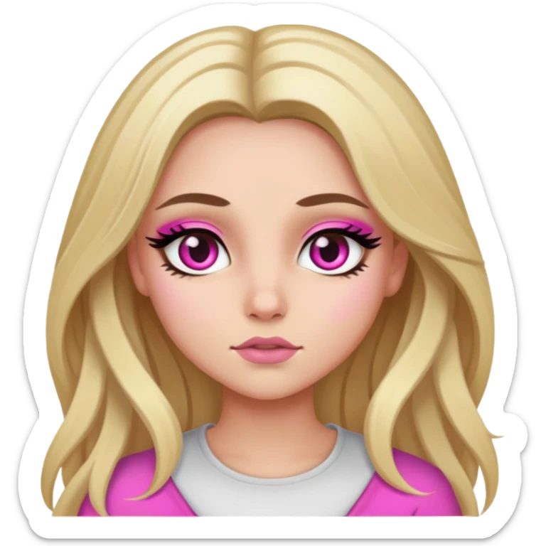 pretty long hair blond baddie with eyeliner pink and brown eyes sticker