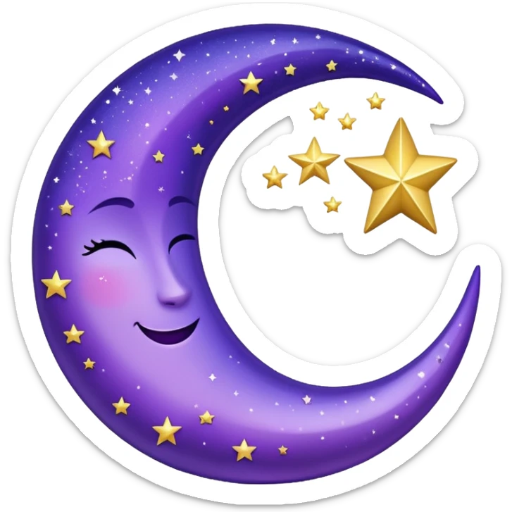 Beautiful sparkly glittery shiny pretty Violet crescent and stars scenery aesthetic decorations sticker
