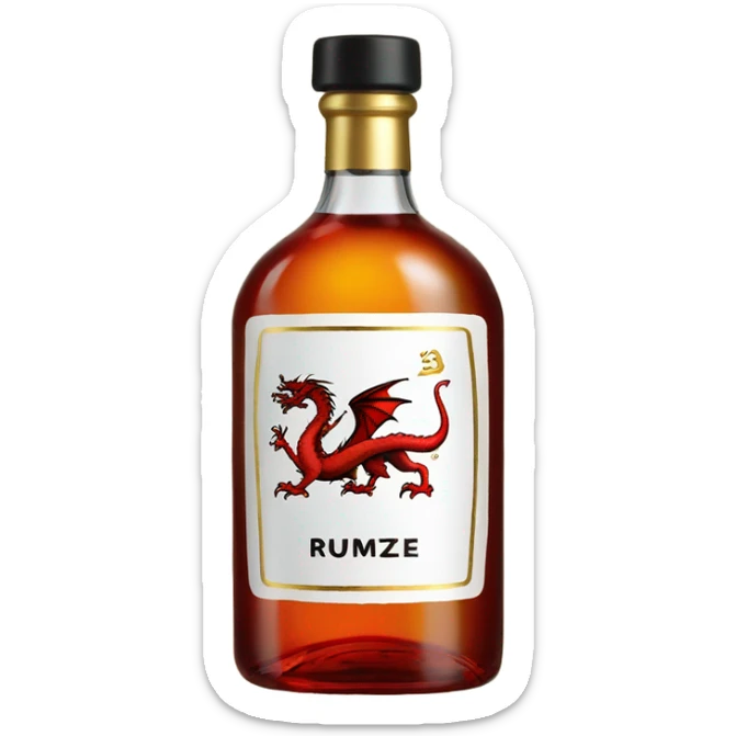 clear bottle of rumpleminze alcohol with a black and red label that has a gold dragon on it sticker