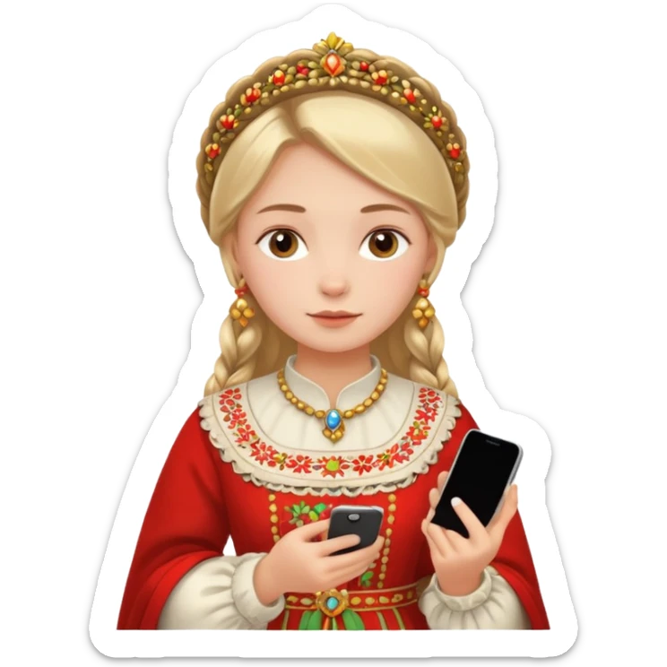 russia girl with custome dress and smartphone sticker