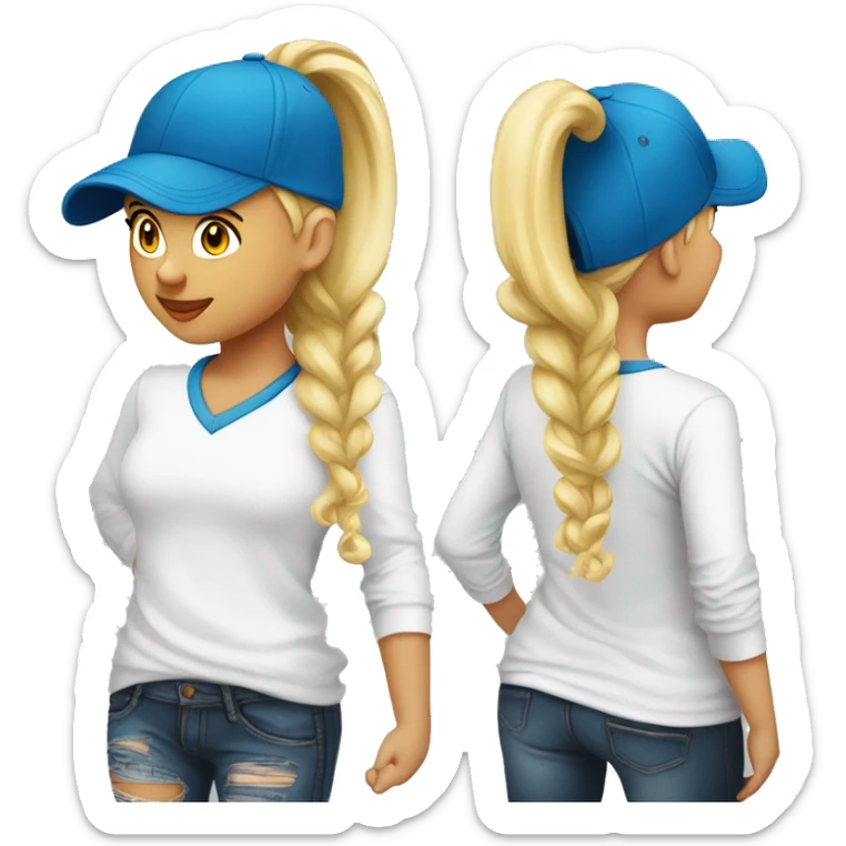 Girl with blonde ponytail Baseball cap white long sleeved shirt sticker