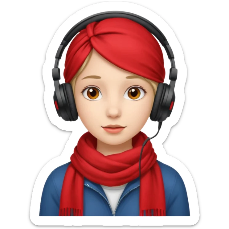 young girl with red scarf wearing headphones sticker