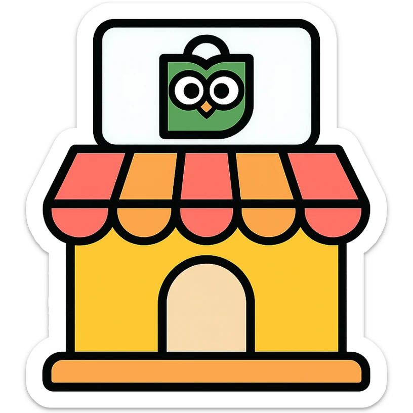 store with Tokopedia logo in pastel colors, colored icon style with black outline sticker