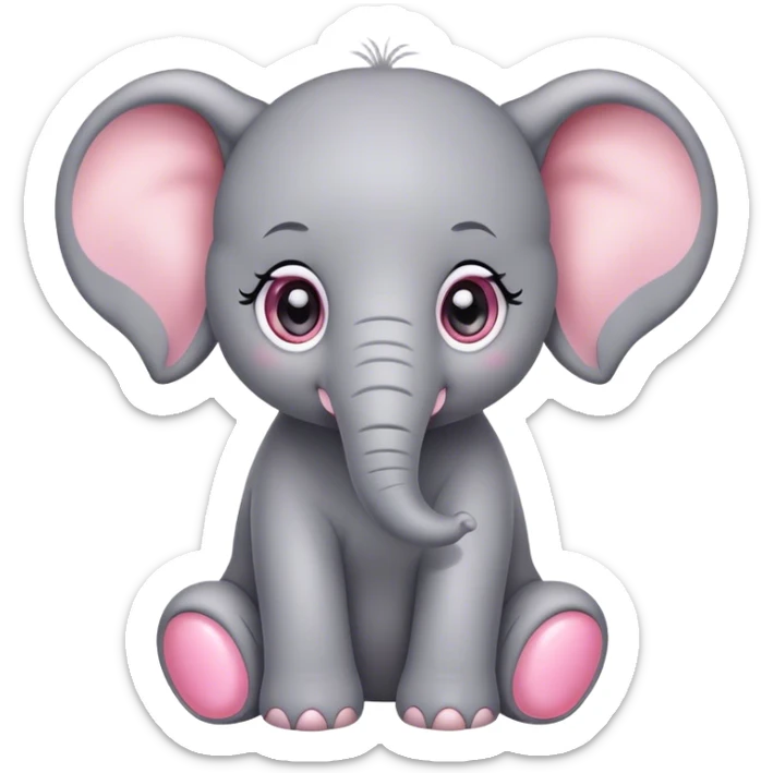 Pixar style, Little gray and pink elephant with big sparkling eyes sitting  sticker