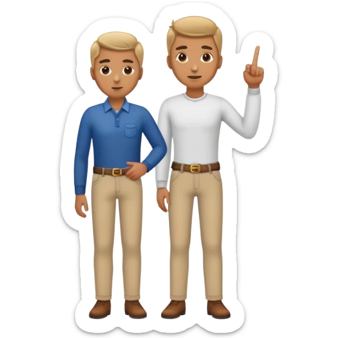 man standing up with a finger going out of his pant under his belt sticker