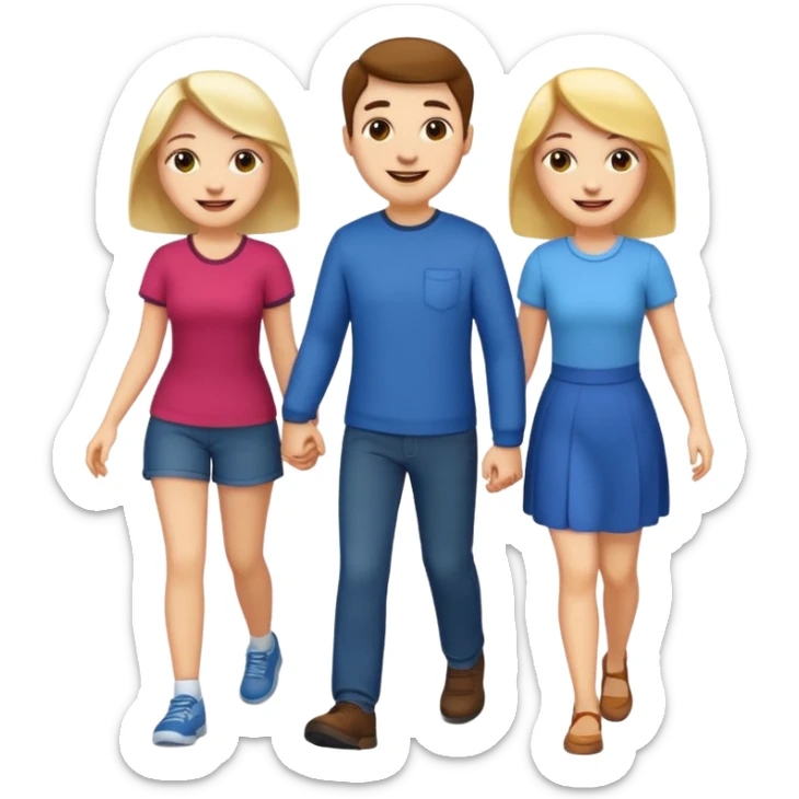 iOS emoji style - a men and 2 women - friends walking together

 sticker