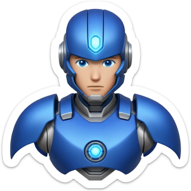 mechanical armored man portrait, head and shoulders only, futuristic metal armor, glowing energy lines, robotic shoulder plates, intense expression, sci-fi warrior vibe, 3D cartoon style, mobile game icon style, clean background, no text, no watermark
  sticker