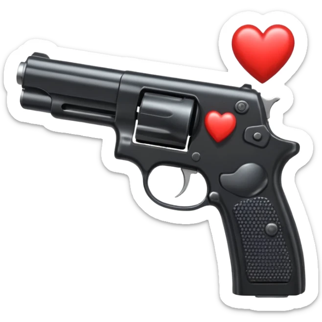 Black hand gun shooting a heart bullets out of the tip  sticker
