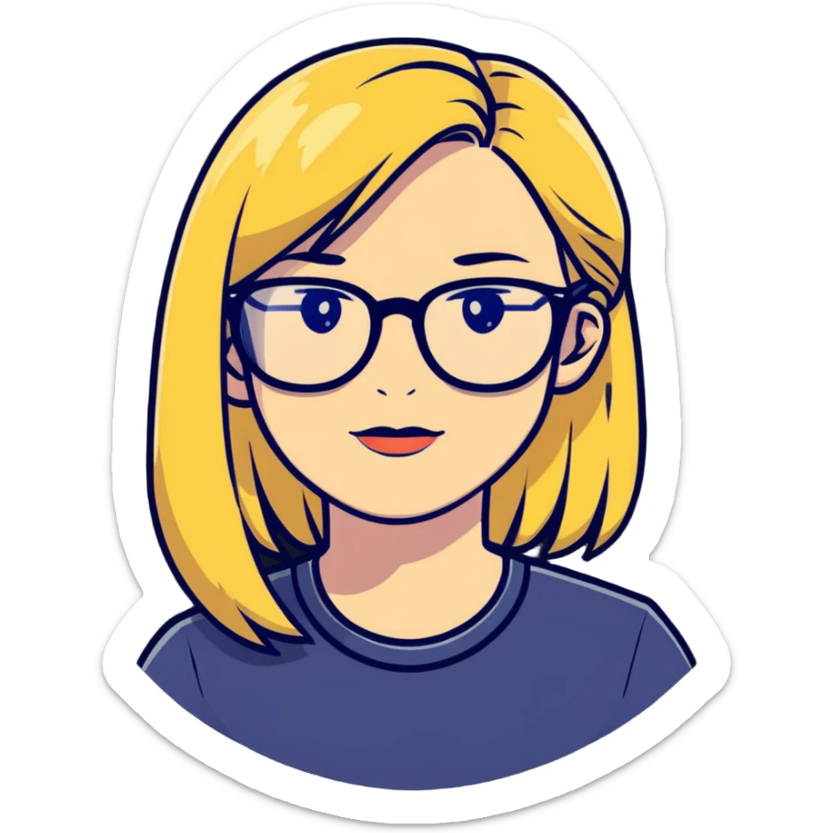 strict and fair senior category math teacher, blonde woman with glasses sticker