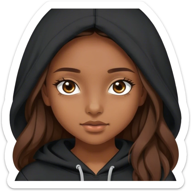 Brownskin pretty girl with black essentials hoodie with long brown hair brown eyes sticker