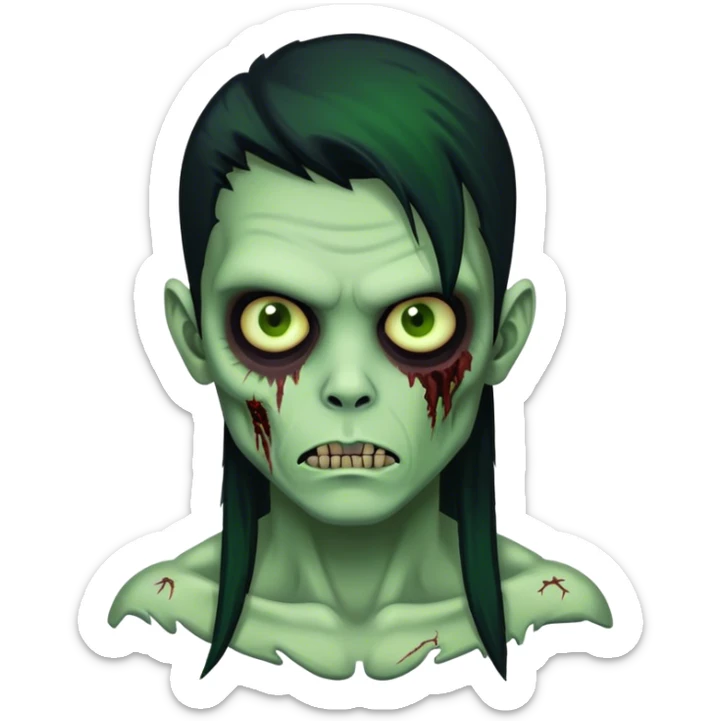 JUST ONE BRUNETTE zombie boy in horror green skin and long black hair sticker