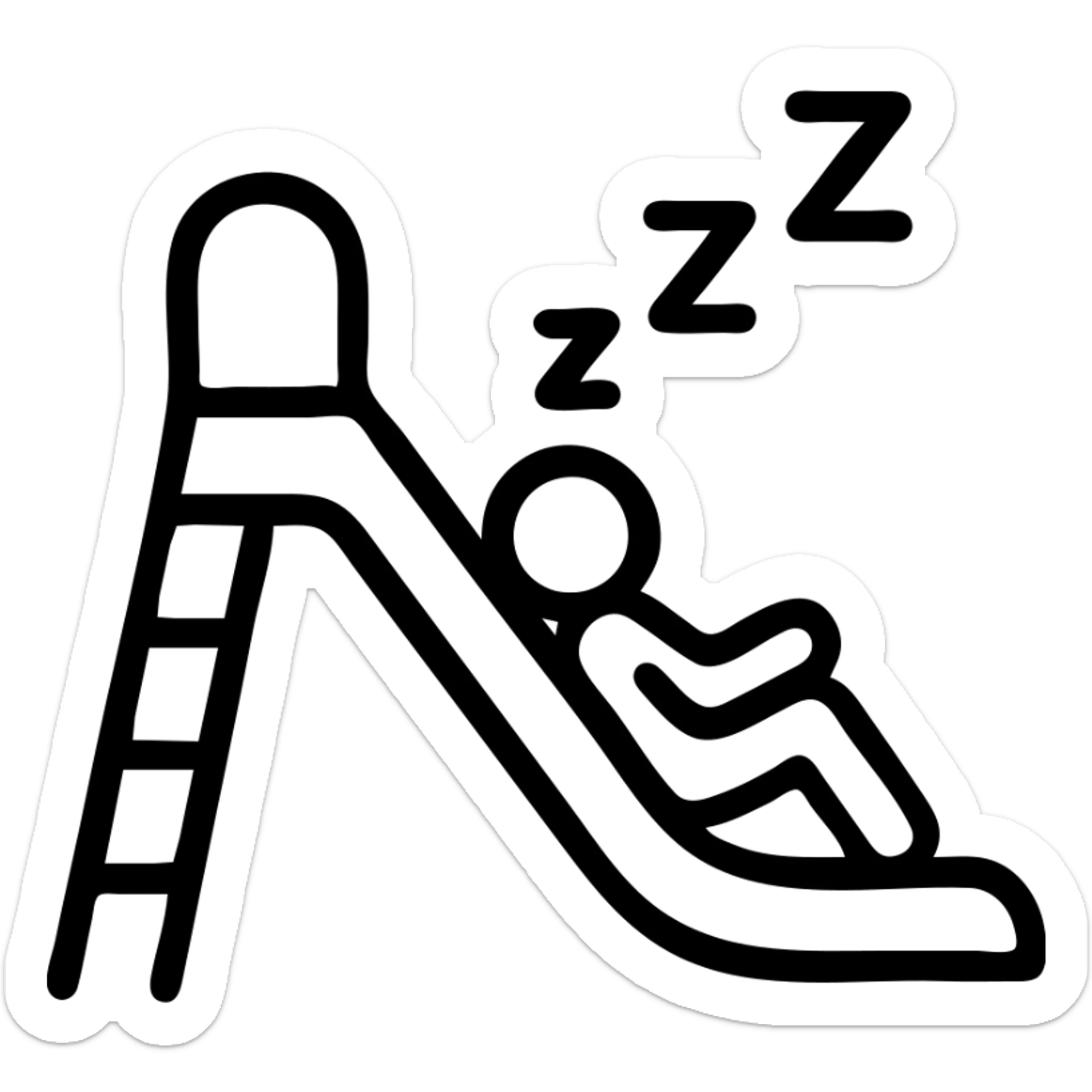 a person napping on a playground slide, minimalistic icon style sticker