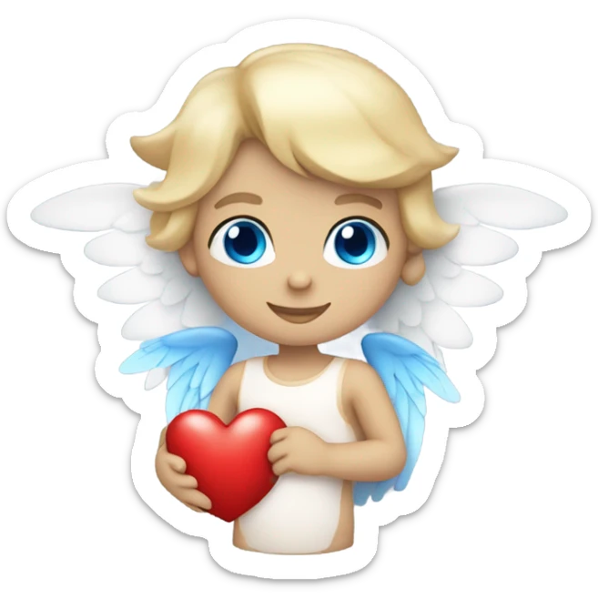 flying pale cupid with blue eyes and red heart arrow  sticker