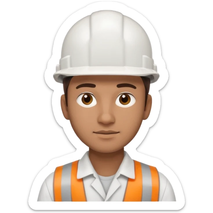 25-year-old man, engineering graduate, dark brown eyes, white hard hat, and light brown skin tone sticker