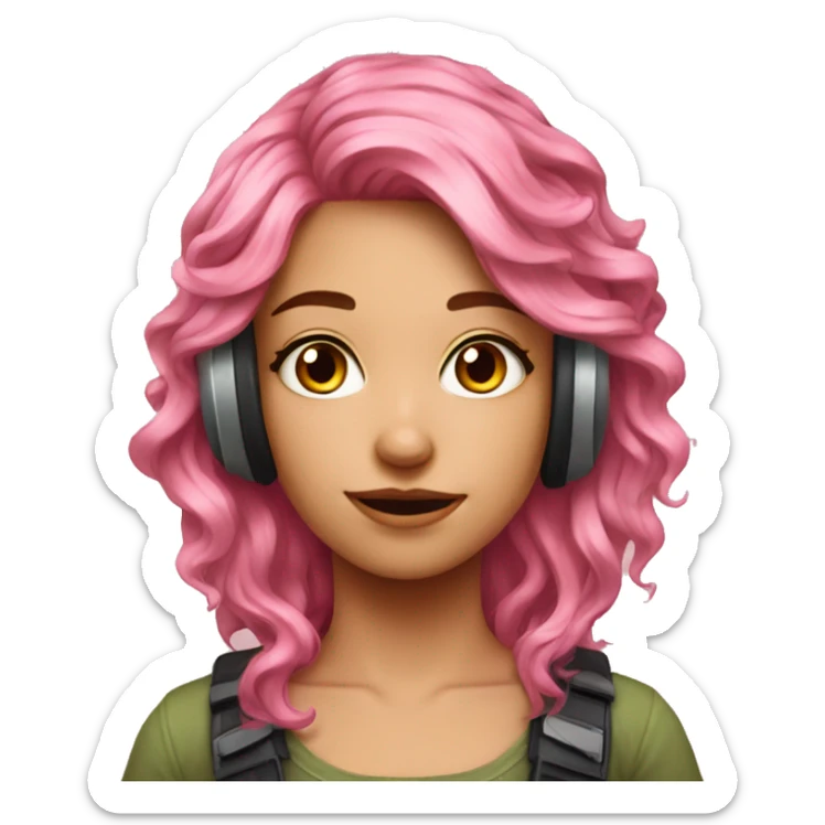 gamer girl wavy pink hair with glass sticker