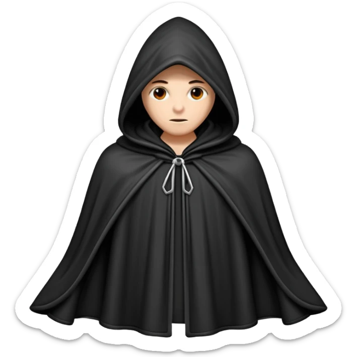 hooded cloak object icon, dark fabric cloak with deep hood, fantasy style, soft folds, 3D cartoon, mobile game icon style, centered, clean background, soft shadow, no text, no watermark
 
 sticker