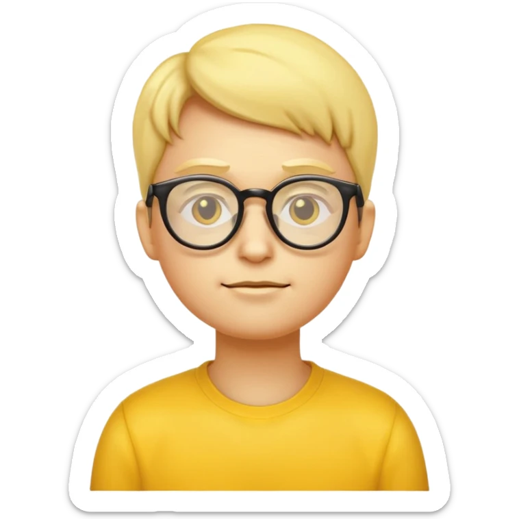 yellow emoji wearing glasses and thinking not smiling- not a person. Just an emoji sticker