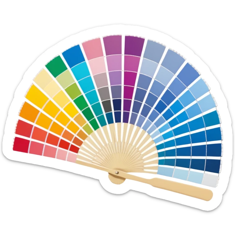 Pantone color swatch fan. The swatches should be fanned out, each with a different color. sticker