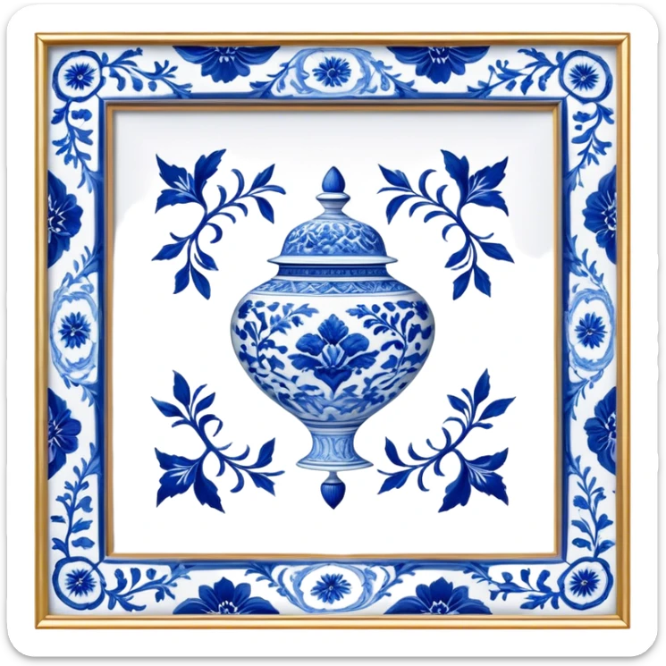 Cinematic Realistic image of exquisite blue and white porcelain, rendered with delicate, intricate patterns and fine textures, showcased against a classic Chinese backdrop with soft, refined lighting sticker